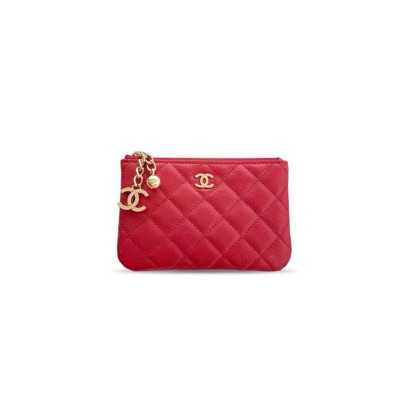 CHANEL RED QUILTED CLASSIC ZIPPED COIN PURSE A50168 (15*9.5*0.5cm)